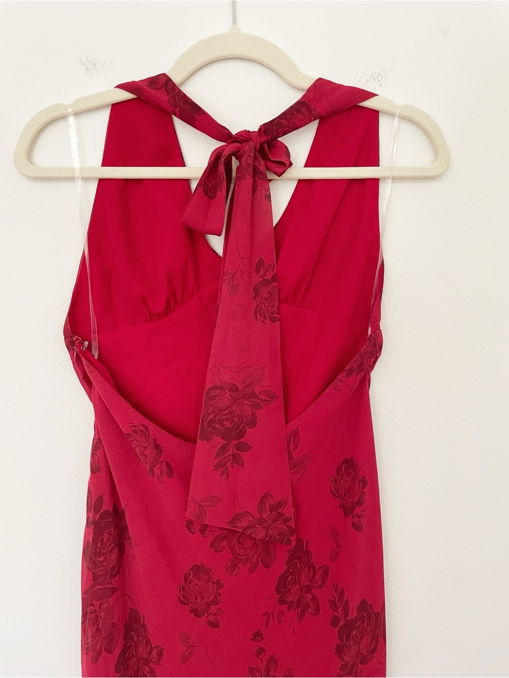 Freja Maxi Dress Halter Tie Long Cherry Rose Floral Open Back Going Out Party 6 - Picture 4 of 13